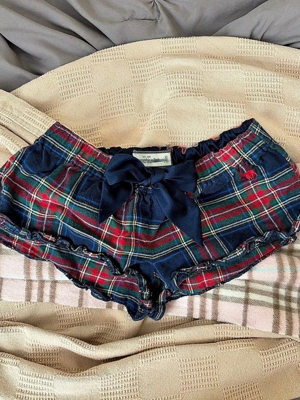 Abercrombie & Fitch Plaid High-Waisted Shorts in Blue & Red